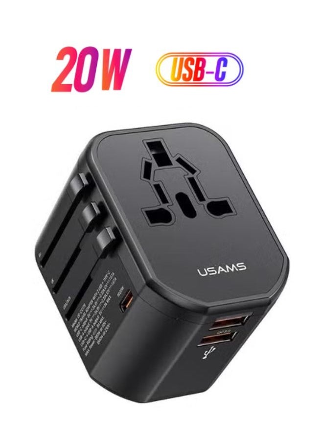 Usams - 20W Universal Travel Adapter Universal Charger International Adapter For 200+ Countries Power Adapter Power Plug Wall Charger AC Power Adapter with Dual USB Charging - Image 1