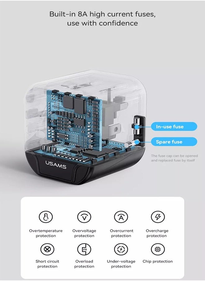 Usams - 20W Universal Travel Adapter Universal Charger International Adapter For 200+ Countries Power Adapter Power Plug Wall Charger AC Power Adapter with Dual USB Charging - Image 1