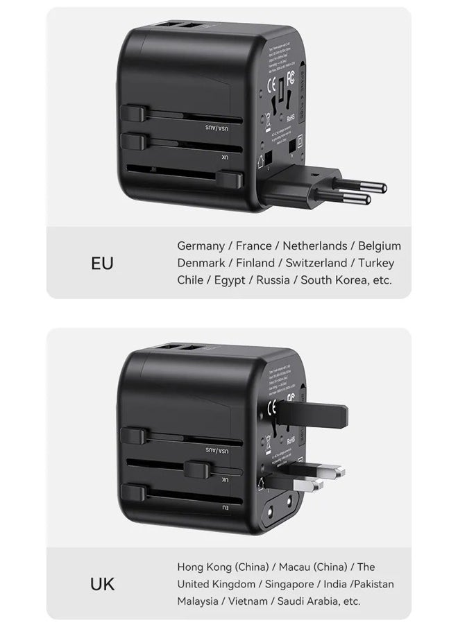 Usams - 20W Universal Travel Adapter Universal Charger International Adapter For 200+ Countries Power Adapter Power Plug Wall Charger AC Power Adapter with Dual USB Charging - Image 1