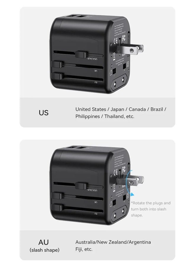 Usams - 20W Universal Travel Adapter Universal Charger International Adapter For 200+ Countries Power Adapter Power Plug Wall Charger AC Power Adapter with Dual USB Charging - Image 1