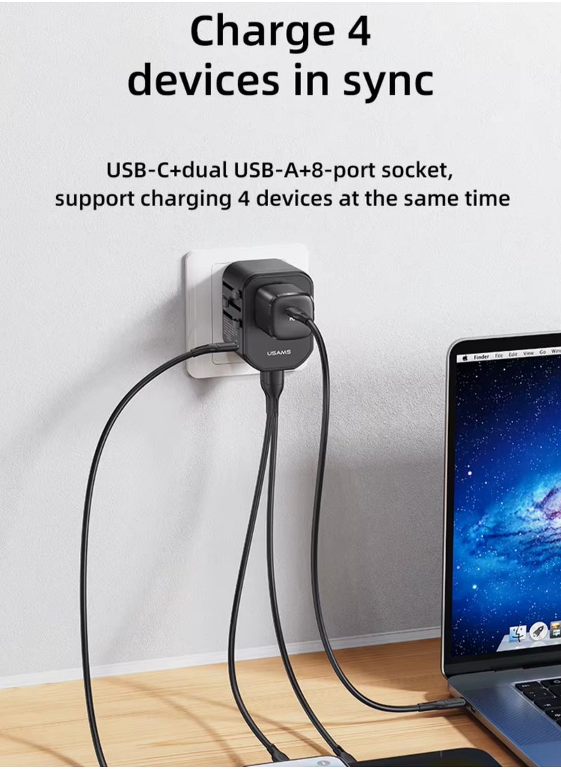 Usams Universal Travel Adapter Upgraded 2025 PD 20W, Fast Charging International Charger Adapter with 1 USB C & 2 USB A Ports, Auto-Resetting Fuse, Surge Protect With 1800W AC Socket compatible with PD3.0/2.0, QC3.0, Iphone 16 & Below, Samsung 25/24, PPS, Macbook, Laptop, Ipad Series | Certified & Safe  - Image 3