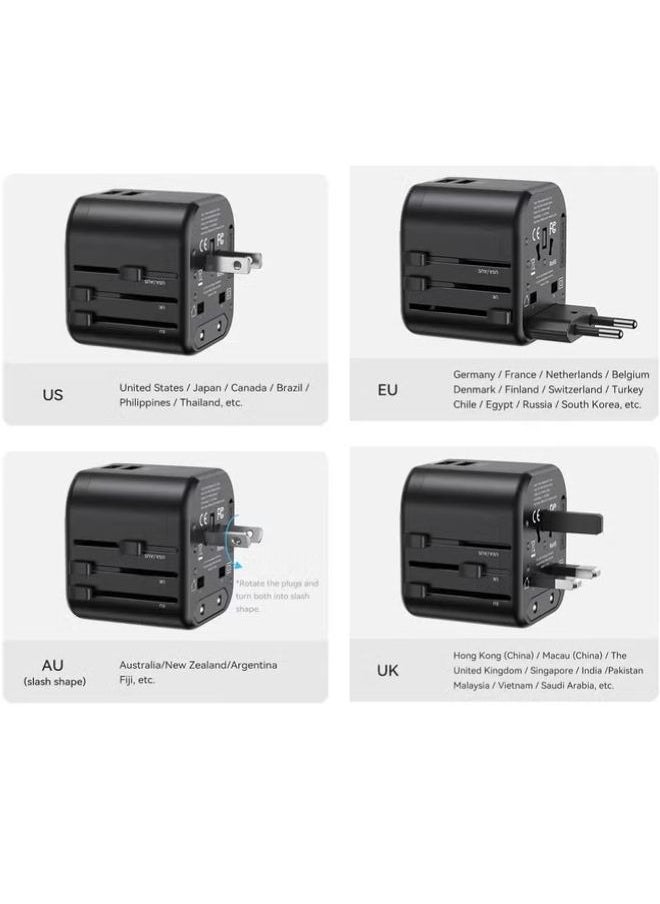 Universal Travel Adapter Upgraded 2025 PD 20W, Fast Charging International Charger Adapter with 1 USB C & 2 USB A Ports, Auto-Resetting Fuse, Surge Protect With 1800W AC Socket compatible with PD3.0/2.0, QC3.0, Iphone 16 & Below, Samsung 25/24, PPS, Macbook, Laptop, Ipad Series | Certified & Safe