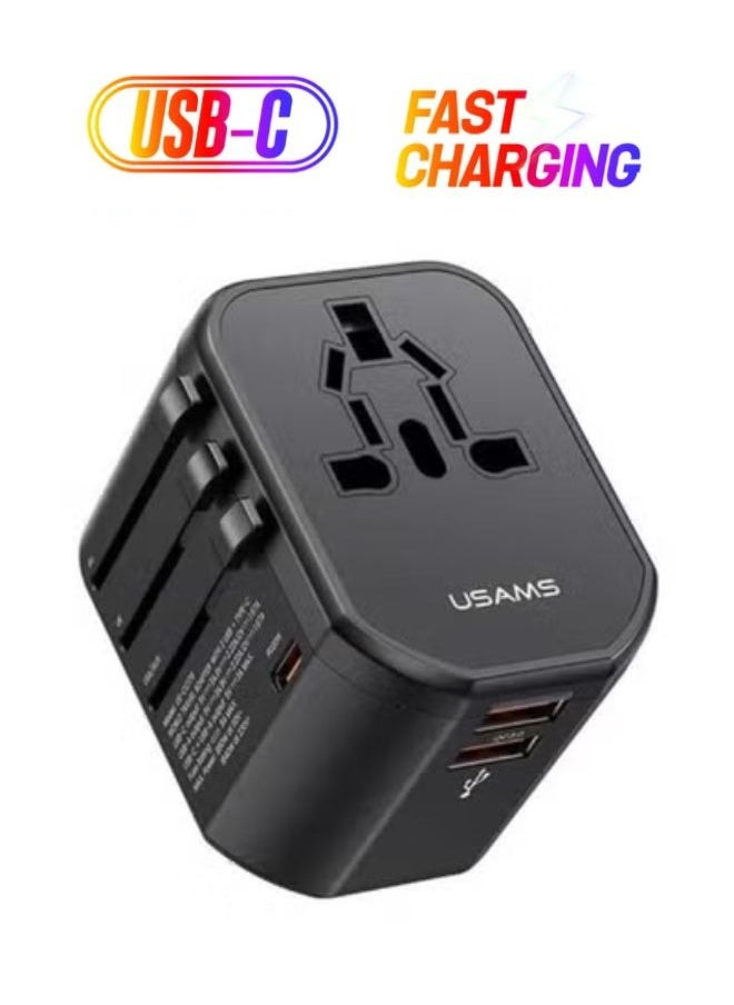 Universal Travel Adapter Upgraded 2025 PD 20W, Fast Charging International Charger Adapter with 1 USB C & 2 USB A Ports, Auto-Resetting Fuse, Surge Protect With 1800W AC Socket compatible with PD3.0/2.0, QC3.0, Iphone 16 & Below, Samsung 25/24, PPS, Macbook, Laptop, Ipad Series | Certified & Safe