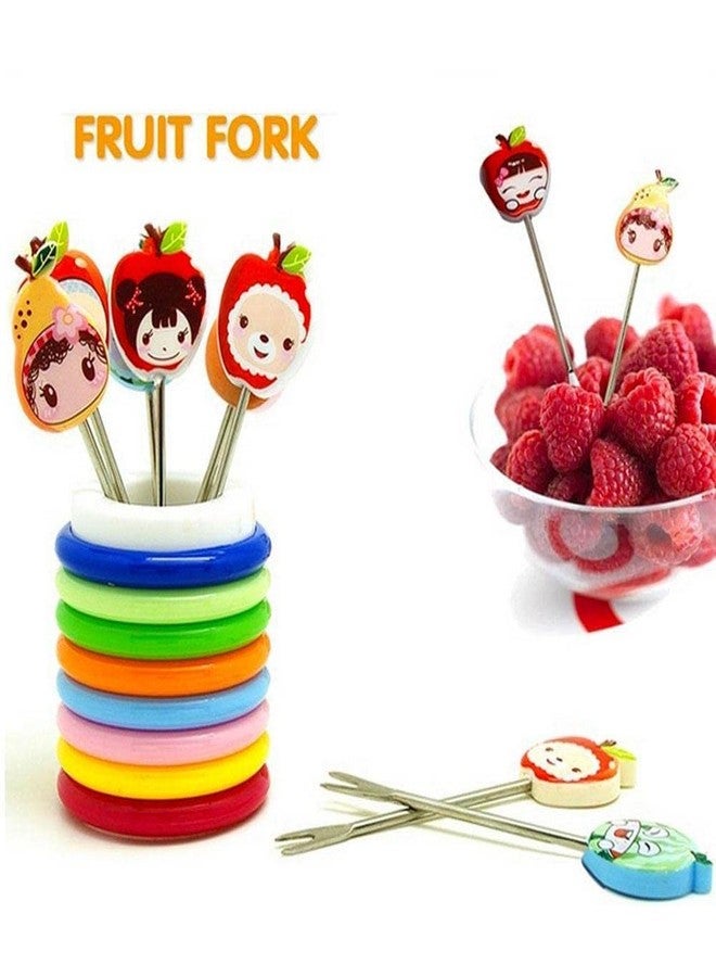 FASHRAMP Fruit Fork Set | Kids/Baby Forks | Stainless Steel & Plastic | Set of 8 Pcs with Rings Stand - Image 3