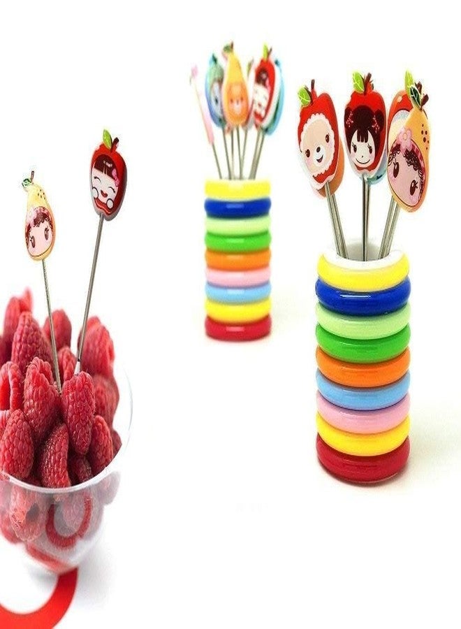 FASHRAMP Fruit Fork Set | Kids/Baby Forks | Stainless Steel & Plastic | Set of 8 Pcs with Rings Stand - Image 5