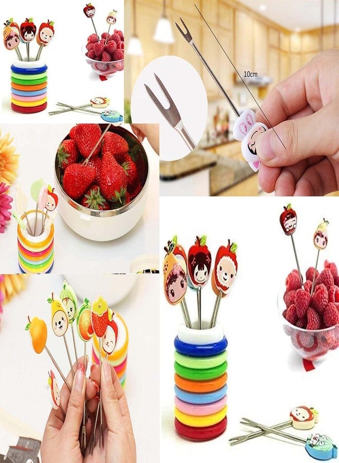 FASHRAMP Fruit Fork Set | Kids/Baby Forks | Stainless Steel & Plastic | Set of 8 Pcs with Rings Stand - Image 2