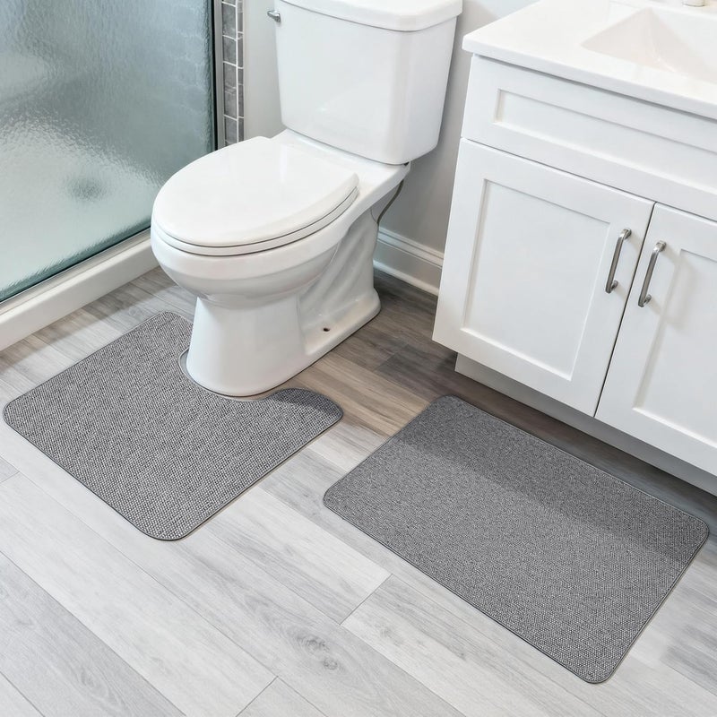 Bosap Bathroom Rugs Set 2 Pieces,Thin Bathroom Mats,Toilet Rugs,Quick Dry,Non-Slip,Machine Washable,Low Pile,Absorbent Bath Mats,Shower,Sink,Home Decor Accessories.Grey,1'5"x2'3"+1'8"x2" U Shape - Image 1