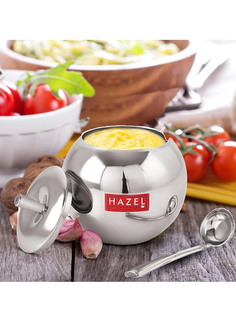 هايزل حاوية زيت وسمن ستانلس ستيل من هازل مع ملعقة للمطبخ | حاوية زيت متعددة الأغراض بسعة 320 مل - Image 2