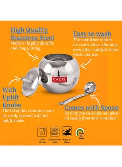 Hazel HAZEL Stainless Steel Oil and Ghee Container With Spoon for Kitchen | 320 ml Capacity Multipurpose Oil Container  - Image 3