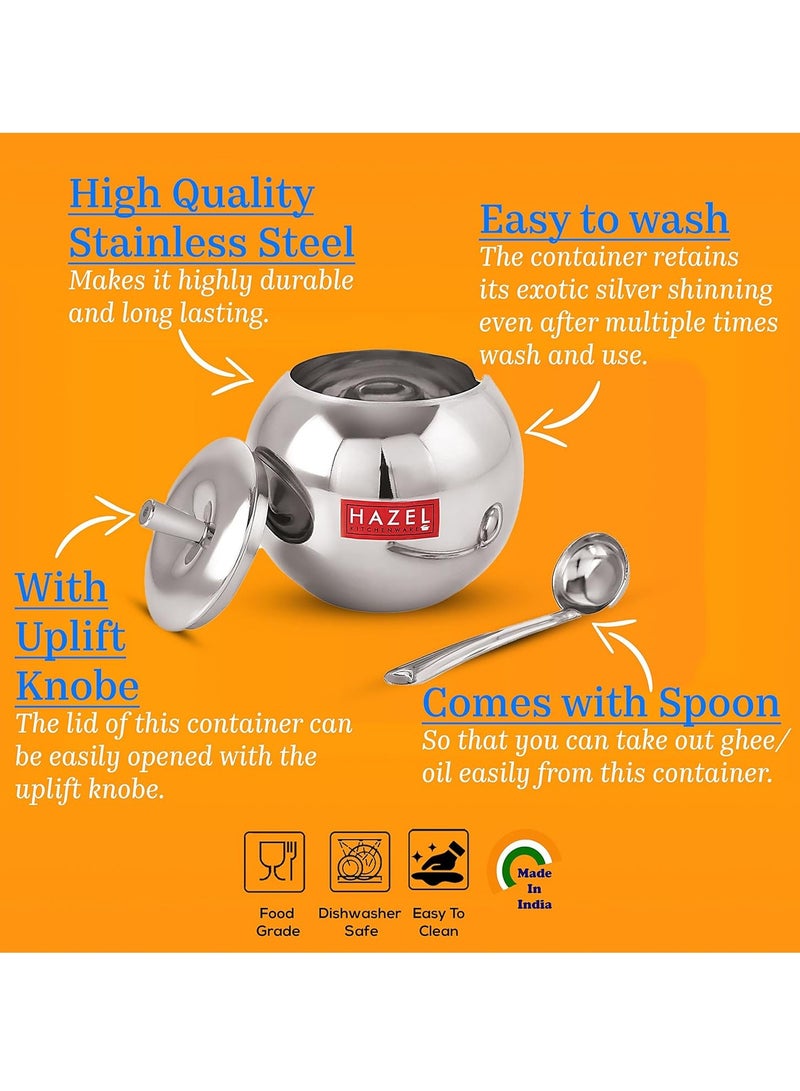 هايزل حاوية زيت وسمن ستانلس ستيل من هازل مع ملعقة للمطبخ | حاوية زيت متعددة الأغراض بسعة 320 مل - Image 3