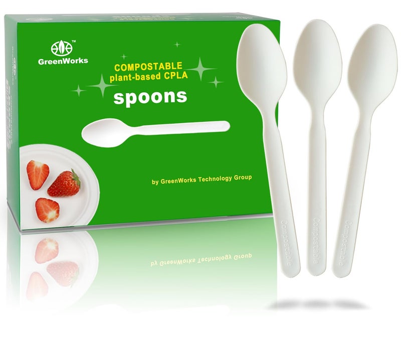 GreenWorks 200 Count Heavyduty Compostable spoons BPI Certified Large Disposable Flatware Utensils Spoon