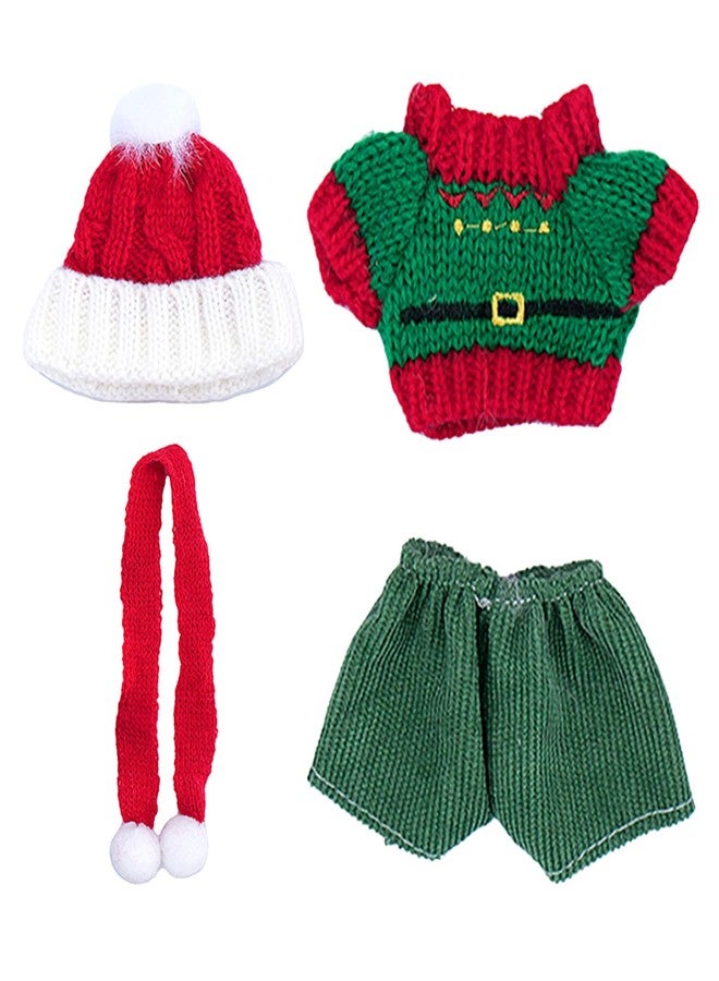SHUOXUKE Christmas 17cm Doll Clothes Set(No Doll),4-Piece Christmas Outfit for 17cm Doll, 6.7 inch Christmas Clothes with Fashion Santa Hat + Scarf+Sweaters+Pants Green188 - Image 2