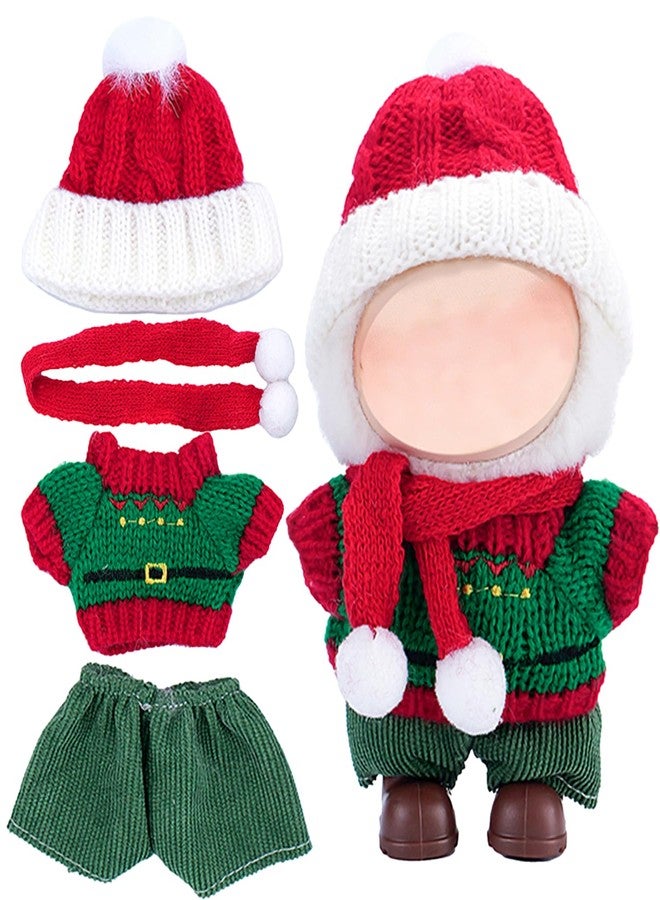 SHUOXUKE Christmas 17cm Doll Clothes Set(No Doll),4-Piece Christmas Outfit for 17cm Doll, 6.7 inch Christmas Clothes with Fashion Santa Hat + Scarf+Sweaters+Pants Green188 - Image 1