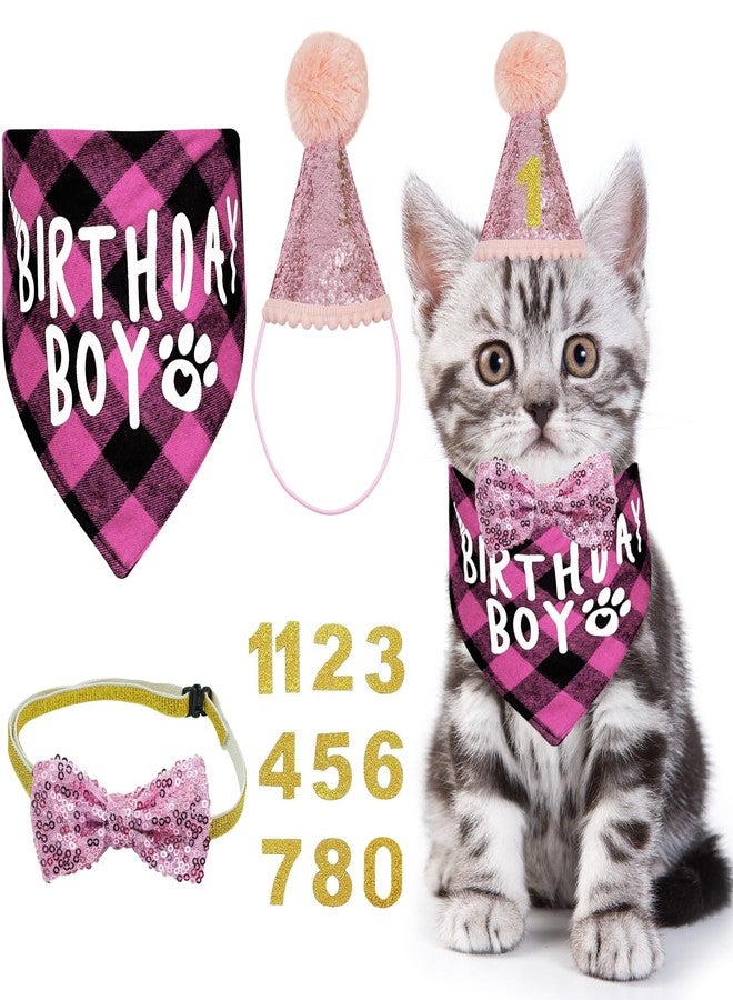 CUXFLS Dog Birthday Scarf and Triangle Hat with Cute Bow Tie and 0-9 Golden Number Stickers. Suitable for Small, Medium and Large Pets PK - Image 1