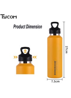 TYCOM Thermal isulated Water Bottle 600 ML Stainless Steel Double Wall Vacuum insulated Water Bottles for Hot Cold Water Gym Bottle Flask Bottle Screwless Yellow.  - Image 2