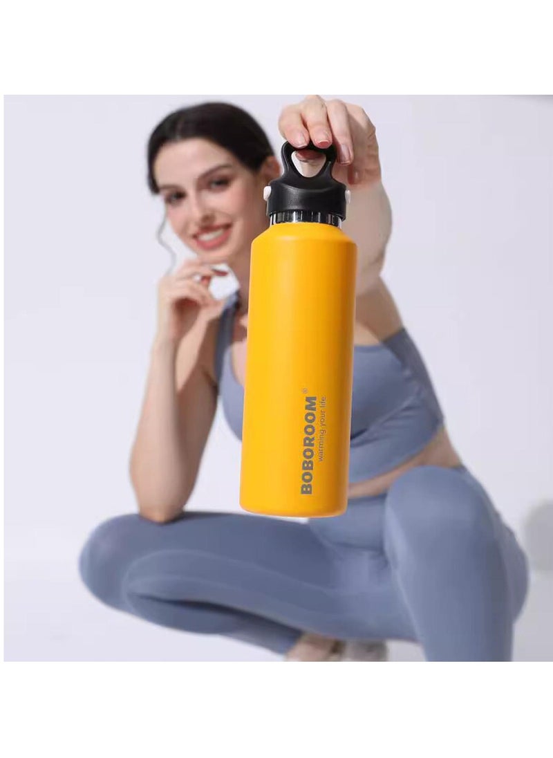 TYCOM - Thermal isulated Water Bottle 600 ML Stainless Steel Double Wall Vacuum insulated Water Bottles for Hot Cold Water Gym Bottle Flask Bottle Screwless Yellow. - Image 1
