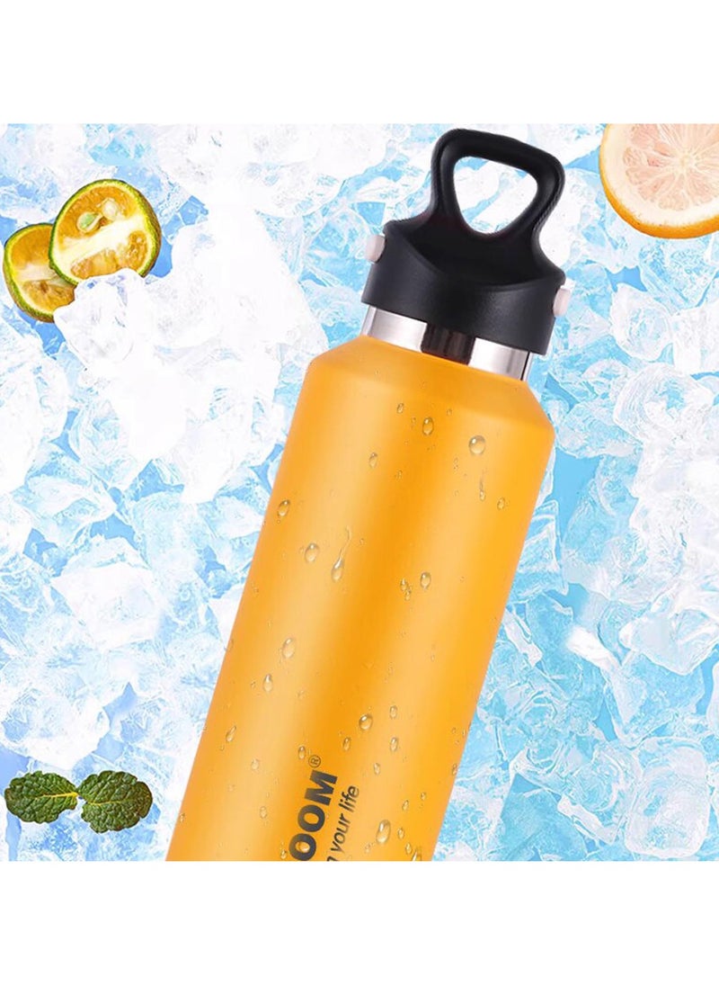 TYCOM - Thermal isulated Water Bottle 600 ML Stainless Steel Double Wall Vacuum insulated Water Bottles for Hot Cold Water Gym Bottle Flask Bottle Screwless Yellow. - Image 1