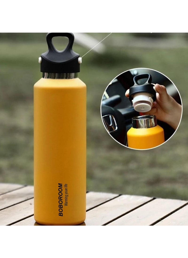 TYCOM - Thermal isulated Water Bottle 600 ML Stainless Steel Double Wall Vacuum insulated Water Bottles for Hot Cold Water Gym Bottle Flask Bottle Screwless Yellow. - Image 1