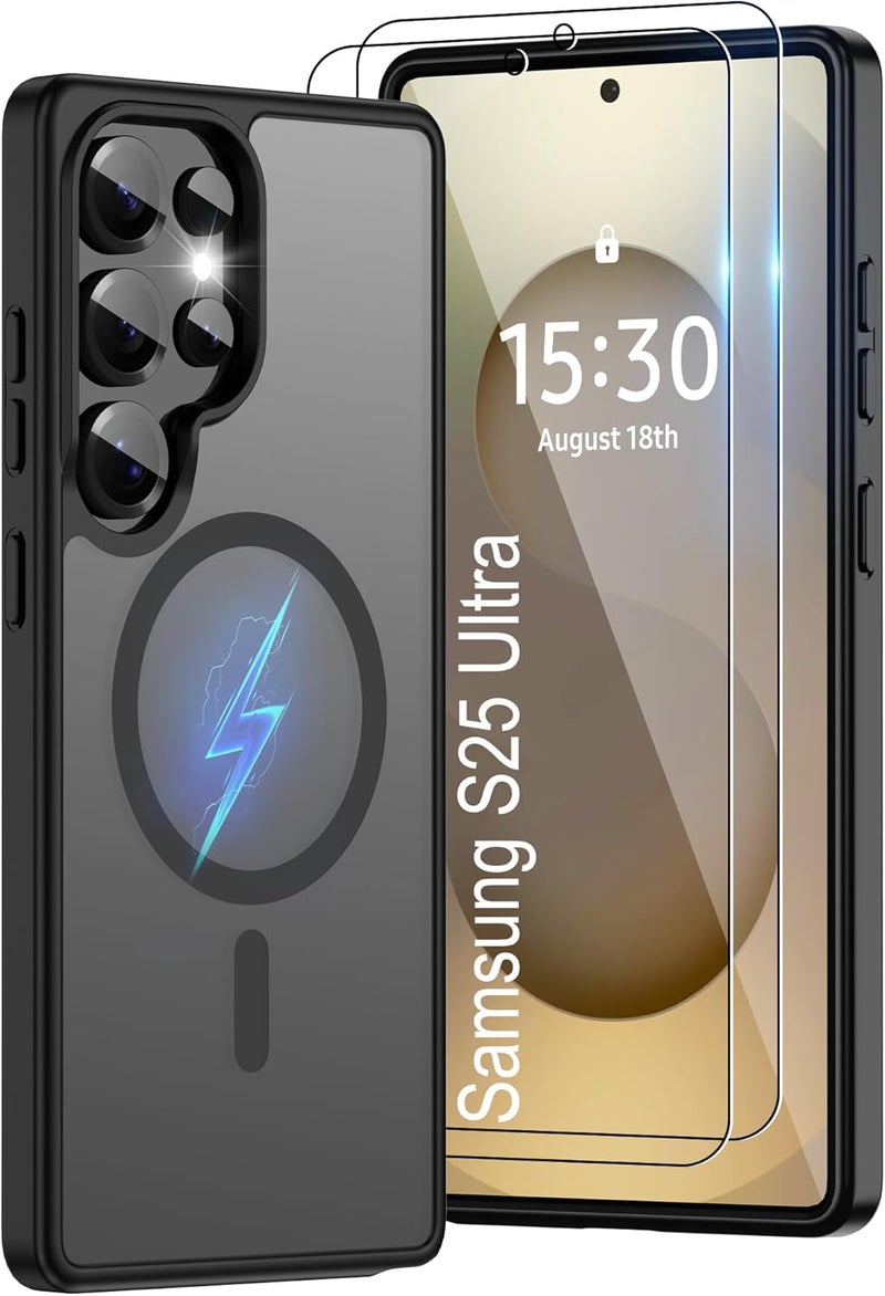 حافظة المغناطيسية لهاتف Samsung S25 Ultra [متوافقة مع تقنية MagSafe] | 2 طبقة حماية للشاشة | مقاومة للتصفر وبصمات الأصابع، مقاومة للصدمات، نسيج ناعم وشفاف يناسب شكل الهاتف - لون أسود مات - Image 1