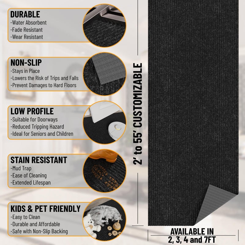 Ottomanson 2' x 10' Hallway Runner with Scraper Pile Extra Durable Non-Slip Rug Mat for Indoor & Outdoor Use - Ideal for Kitchen, Entryway, Patio & Garage - High-Traffic Carpet, Black - Image 3