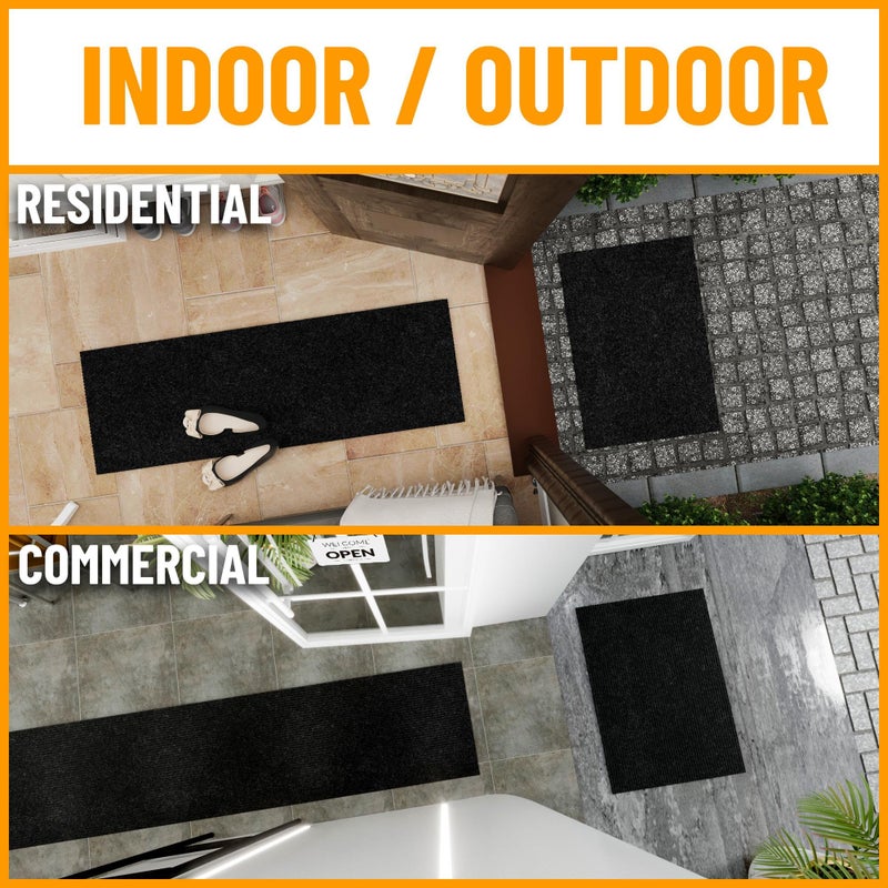 Ottomanson 2' x 10' Hallway Runner with Scraper Pile Extra Durable Non-Slip Rug Mat for Indoor & Outdoor Use - Ideal for Kitchen, Entryway, Patio & Garage - High-Traffic Carpet, Black - Image 2