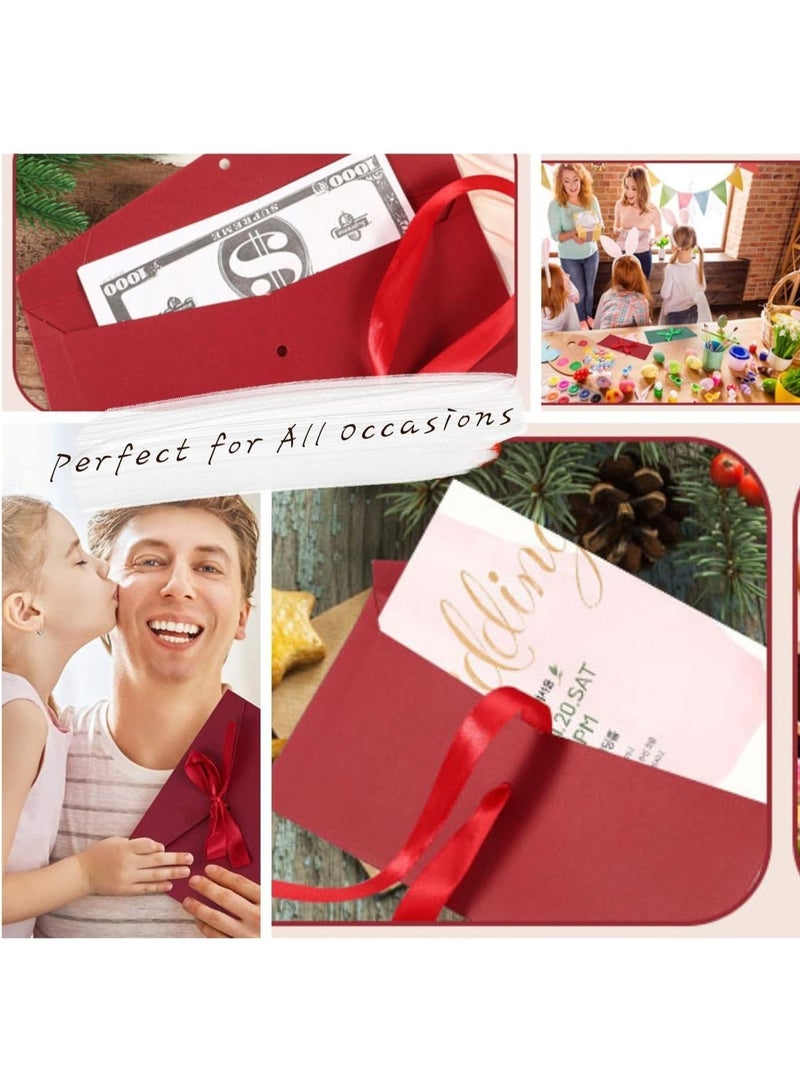 كيلا مظاريف هدايا حمراء عتيقة مع شريط، 10 قطع حامل نقود وبطاقات هدايا مخصصة لدعوات المهرجانات وبطاقات المعايدة - Image 4