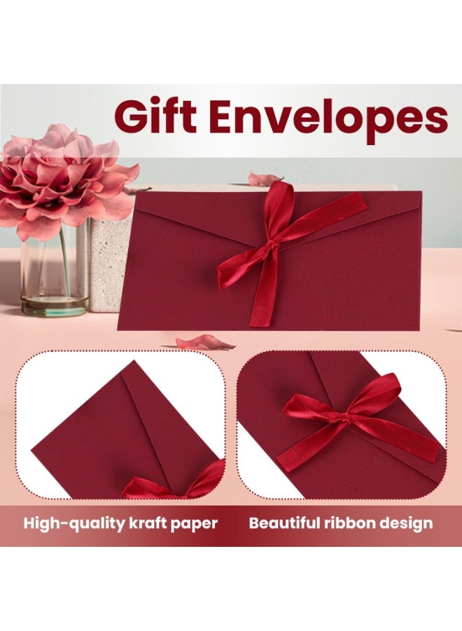 كيلا مظاريف هدايا حمراء عتيقة مع شريط، 10 قطع حامل نقود وبطاقات هدايا مخصصة لدعوات المهرجانات وبطاقات المعايدة - Image 2