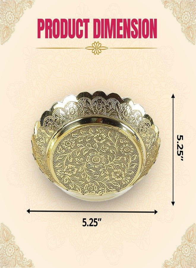 كلاسيك صينية بوجا/بهوج صغيرة كلاسيكية من النحاس الأصفر للمعابد، مزينة بنقوش زهور، لتزيين المنزل والمعابد وتقديمها كهدية (ذهبي، 5.25 بوصة) - Image 4