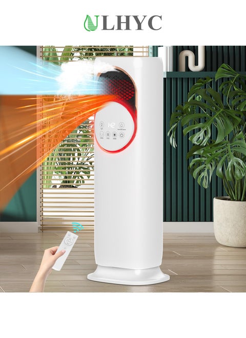Tower Fan and Heater Combo with Humidification, 4 in 1 Space Heaters for Indoor Use, 120°Oscillating, 1800W, 2 Speed Heating, 3 Speed Cooling, Remote Control, 9H Timer for Bedroom Room Office