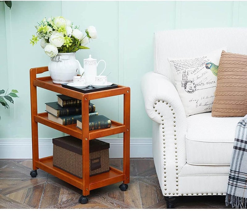ADVRZO 3 Tier Serving Cart Wooden Food Beverages Kitchen Trolley for Kitchen Living Room with Wheels - Image 4