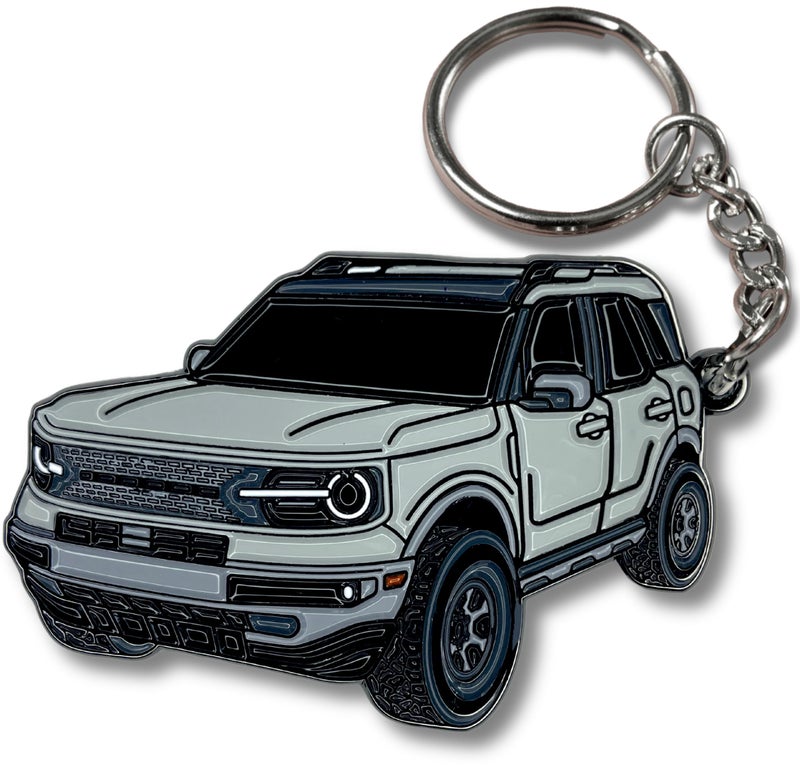 FOUR WHEEL BEAST Bronco Sport Keychain compatible with Ford Bronco Accessories 2023 2024 4 door Key Chain Fob Gift Silver