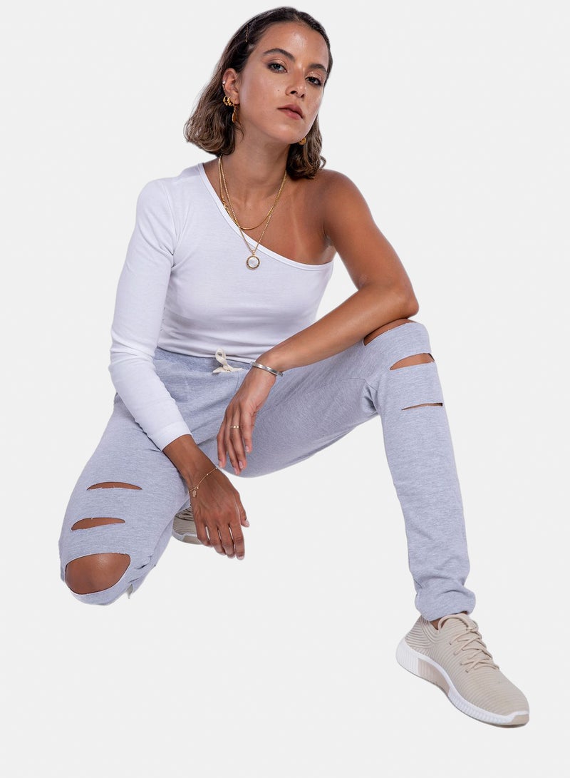 belle Ripped Solid Slip On Pants - Image 1