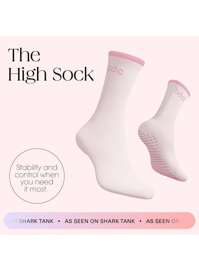 Bala High Sock with Grips - Classic Crew Slip-Free High Socks Designed for Yoga, Pilates, Barre & Home Workouts - Lightweight, Blush, M - Image 2