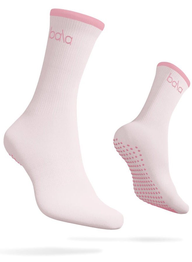 Bala High Sock with Grips - Classic Crew Slip-Free High Socks Designed for Yoga, Pilates, Barre & Home Workouts - Lightweight, Blush, M - Image 1