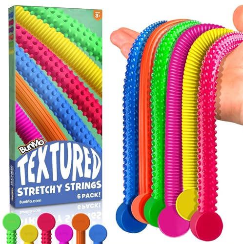 BUNMO Stretchy Strings Sensory Toys Stimulating Fun Sensory Toys for Kids Fidget Toy Hours of Fun for Kids NonMouthable Toy 3 Textured 6 Pack - Image 1