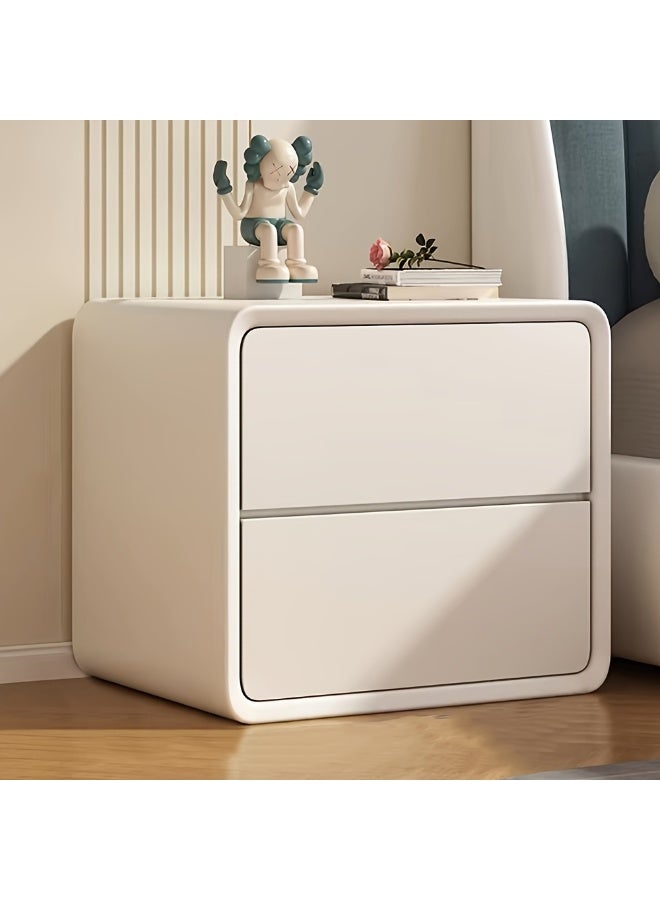 XINYUEMAIC Modern Simple Bedside Table, Solid Wood Side Table with 2 Drawers, Artificial Leather Wrapped, Installation-Free Luxury Storage Cabinet, Suitable for Living Room, Bedroom [Off-White] - Image 1