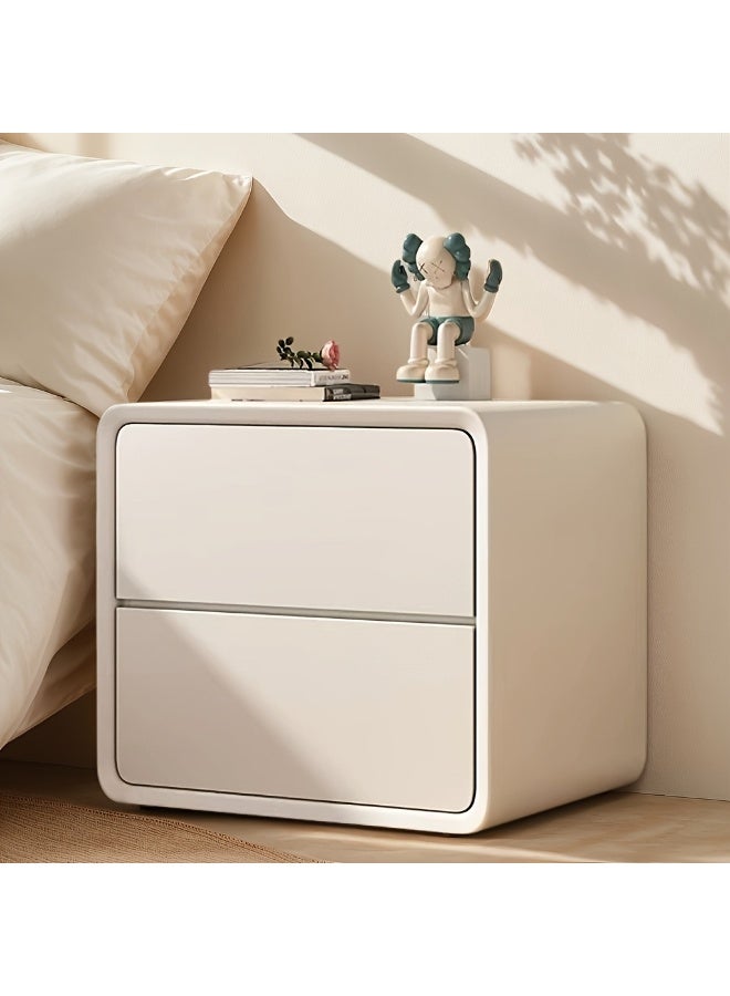 XINYUEMAIC Modern Simple Bedside Table, Solid Wood Side Table with 2 Drawers, Artificial Leather Wrapped, Installation-Free Luxury Storage Cabinet, Suitable for Living Room, Bedroom [Off-White] - Image 2