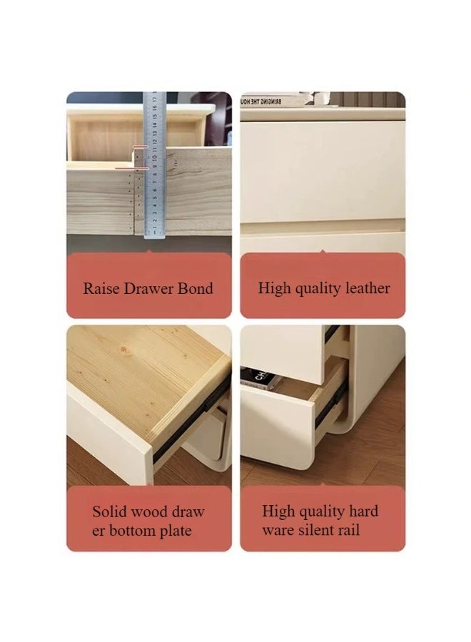 XINYUEMAIC Modern Simple Bedside Table, Solid Wood Side Table with 2 Drawers, Artificial Leather Wrapped, Installation-Free Luxury Storage Cabinet, Suitable for Living Room, Bedroom [Off-White] - Image 3