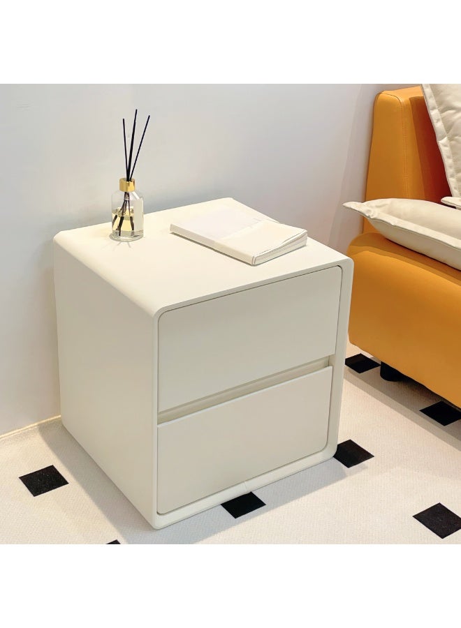 XINYUEMAIC Modern Simple Bedside Table, Solid Wood Side Table with 2 Drawers, Artificial Leather Wrapped, Installation-Free Luxury Storage Cabinet, Suitable for Living Room, Bedroom [Off-White] - Image 5