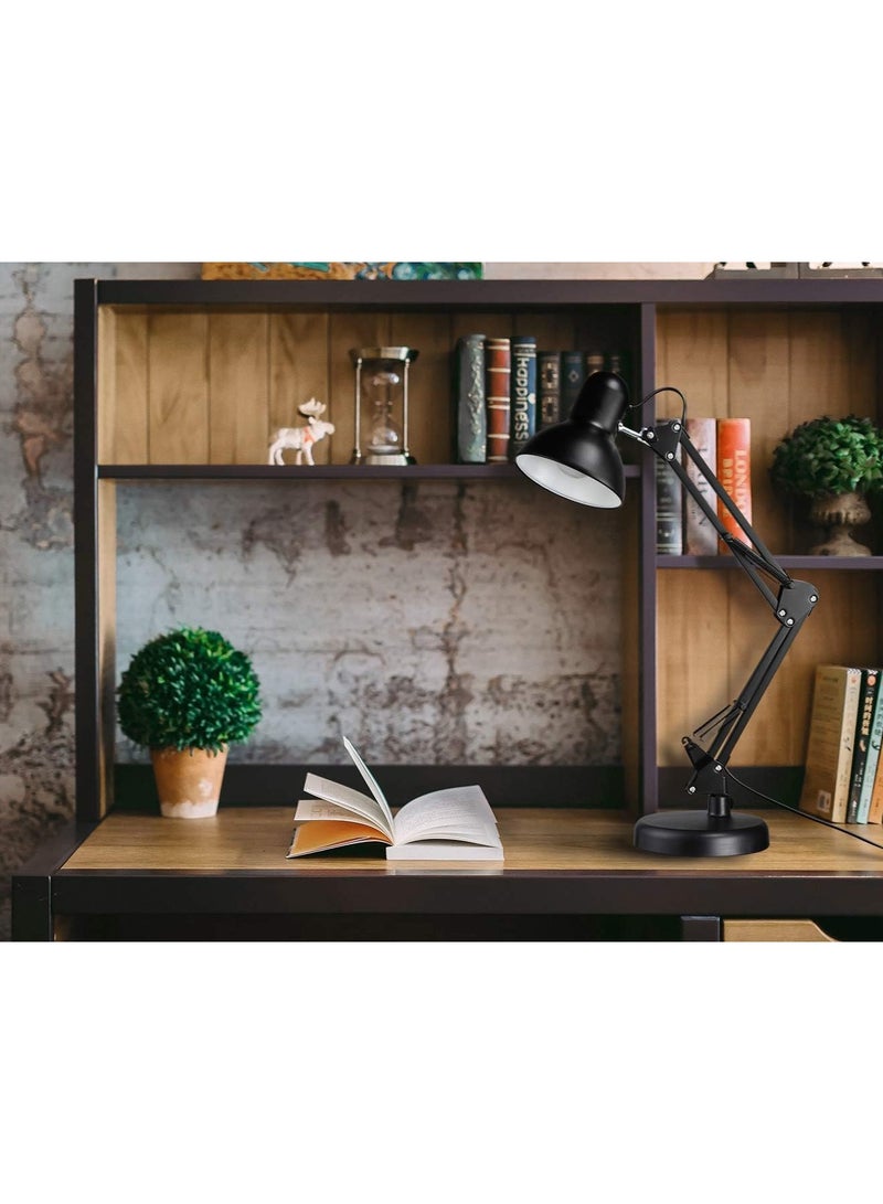 مصباح مكتب معدني بذراع متارجح وقاعدة قابلة للتبديل او مشبك كلاسيكي للتثبيت على طاولة الدراسة، مصباح متعدد المفاصل وبذراع قابل للتعديل ولمسة نهائية سوداء LED موفرة للطاقة، مصباح مكتبي - Image 5