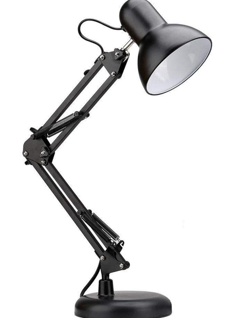 مصباح مكتب معدني بذراع متارجح وقاعدة قابلة للتبديل او مشبك كلاسيكي للتثبيت على طاولة الدراسة، مصباح متعدد المفاصل وبذراع قابل للتعديل ولمسة نهائية سوداء LED موفرة للطاقة، مصباح مكتبي - Image 1