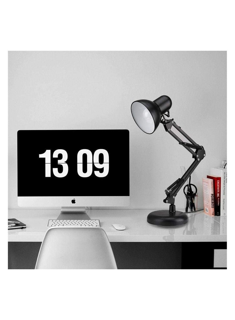 مصباح مكتب معدني بذراع متارجح وقاعدة قابلة للتبديل او مشبك كلاسيكي للتثبيت على طاولة الدراسة، مصباح متعدد المفاصل وبذراع قابل للتعديل ولمسة نهائية سوداء LED موفرة للطاقة، مصباح مكتبي - Image 2