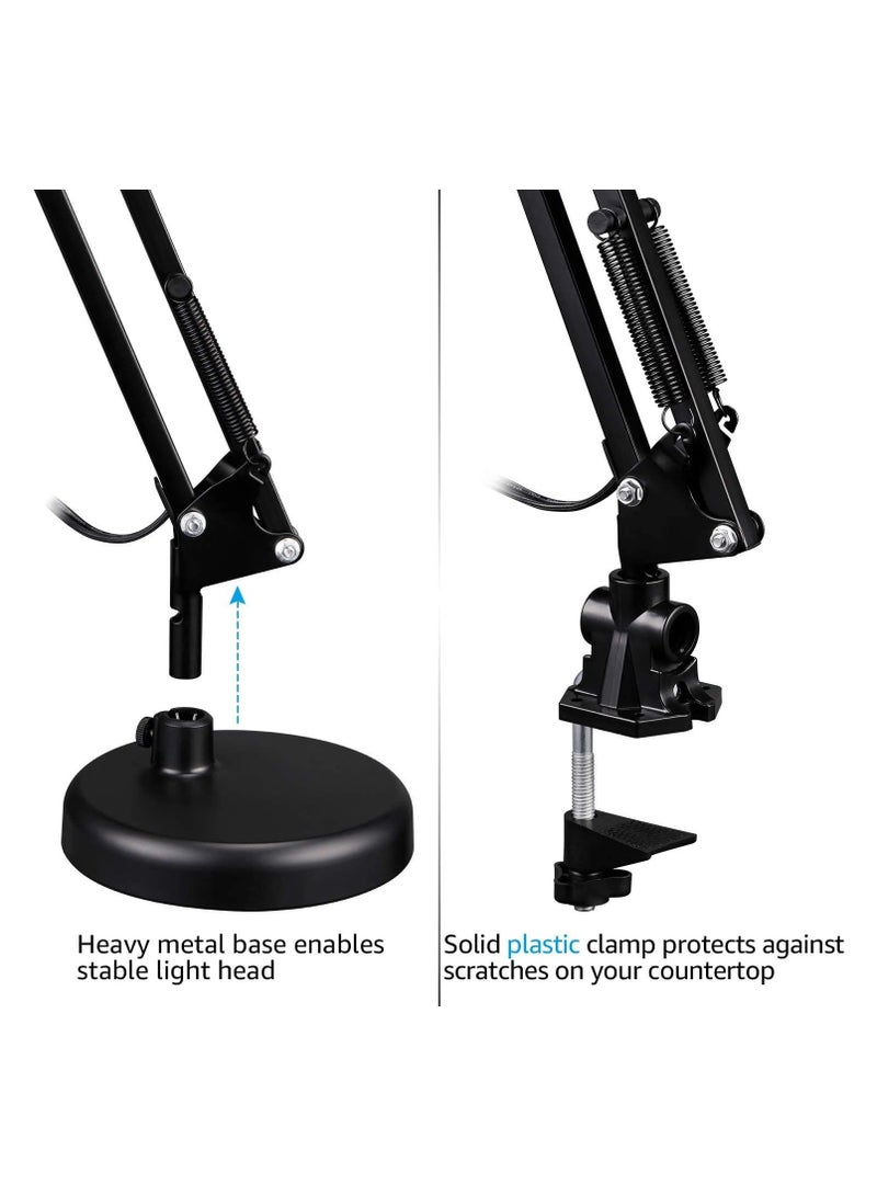 مصباح مكتب معدني بذراع متارجح وقاعدة قابلة للتبديل او مشبك كلاسيكي للتثبيت على طاولة الدراسة، مصباح متعدد المفاصل وبذراع قابل للتعديل ولمسة نهائية سوداء LED موفرة للطاقة، مصباح مكتبي - Image 4
