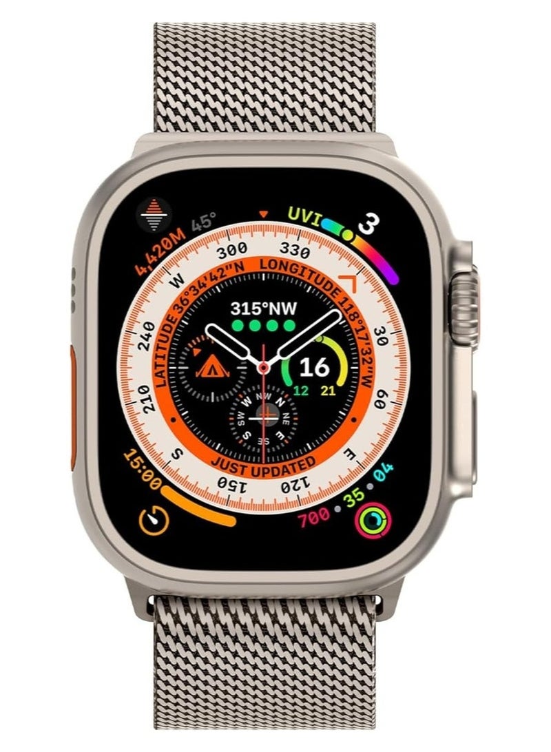 Arabest for Apple Watch Metal Bands Ultra 2 49mm 46mm Series 10, 1:1 Stainless Steel Mesh Loop with Parachute-style Metal Buckle for Apple Watch Series 7 8 9 45mm Series 6 5 4 44mm, Titanium  - Image 2