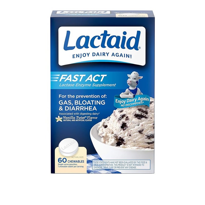 Lactaid Fast Act Lactose Intolerance Relief Chewables with Natural Lactase Enzyme to Prevent Gas Bloating Diarrhea Due to Lactose Sensitivity OntheGo Vanilla Twist Flavor 60 x 1 ct - Image 1