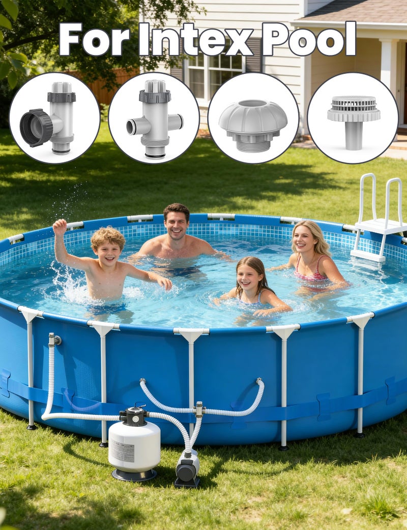 POOLHACKER Above Ground Swimming Pool Inlet & Outlet Replacement Kit, Includes 1.25" Outlet Strainer, 1.5" Inlet Jet Nozzle, Dual Split Hose Plunger Valve & Single Shut-Off Valve - Image 3