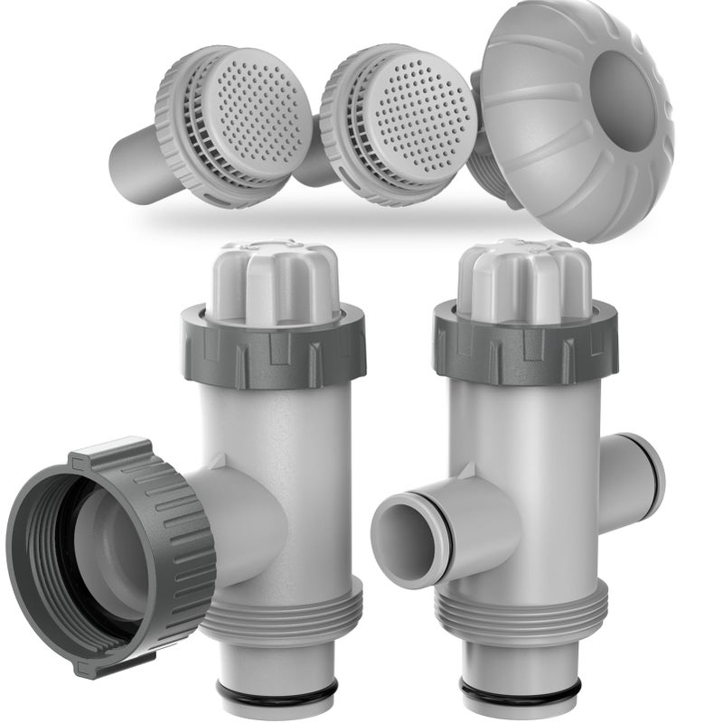 POOLHACKER Above Ground Swimming Pool Inlet & Outlet Replacement Kit, Includes 1.25" Outlet Strainer, 1.5" Inlet Jet Nozzle, Dual Split Hose Plunger Valve & Single Shut-Off Valve - Image 1