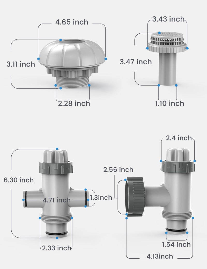 POOLHACKER Above Ground Swimming Pool Inlet & Outlet Replacement Kit, Includes 1.25" Outlet Strainer, 1.5" Inlet Jet Nozzle, Dual Split Hose Plunger Valve & Single Shut-Off Valve - Image 2