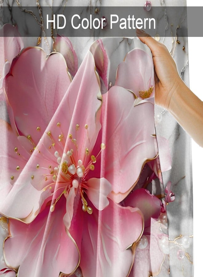 AZHM 4Pcs Pink 3D Floral Bathroom Shower Curtain Set Modern Marble Shower Curtain and Rugs Spring Flower Bathroom Set with Accessories and 12 Hooks - Image 5
