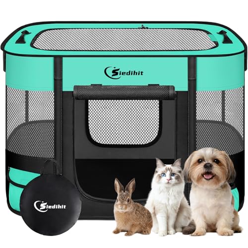 Siedihit Dog PlaypenCat Pet Puppy PenPortable Playpens for Dogs Indoor Outdoor Travel Camping UseFoldable Dog Kennel Tent Crate for Rabbit Small Animals with Carrying Case Green Small - Image 1